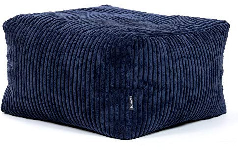 Icon Amara Hocker, Marineblau, Flauschiger Cord Stoff, Sitzsack Cord, Sitzpuff Hocker mit Füllung, Fußhocker für das Wohnzimmer, Deko Wohnzimmer
