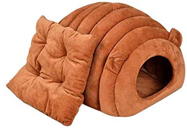 Monba Katzenhöhle, Iglu, warmes Kätzchenbett mit abnehmbarem Kissen, Katzenschlafsack, halbgeschlossenes Katzenhaus waschbar, Haustierbett Nest für Katzen kleine Hunde, braun