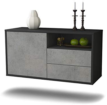 Dekati Lowboard Memphis hängend (92x47x35cm) Korpus anthrazit matt - Front Beton Optik - Push to Open - hochwertige Leichtlaufschienen