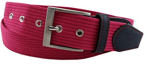 TigerTie - Cintura in tessuto di alta qualità con fibbia in acciaio INOX e applicazioni in vera pelle in tinta unita, larghezza cintura 40 mm, girovita 90 cm rosa. 110 cm vita