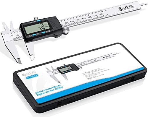 eSynic Digital Vernier Caliper 150mm/6 Stainless Steel LCD Digital Caliper with Storage Case - Precision Callipers Measuring Tool for Fractions/Inch/Metric Conversion (Engineering, Automotive, DIY)