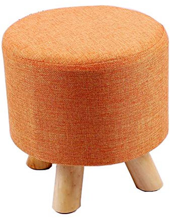LDIW Runde Sitzhocker, Gepolsterte Sitzfläche aus Leinen Sitzwürfel Polsterhocker Fußhocker mit Deckel Abnehmbar, Holzbeine,Orange