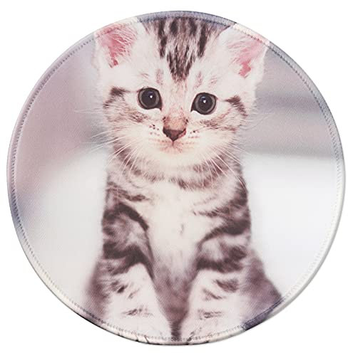 Hosimoln Tapis de Souris Rond avec Impression HD, Tapis de Souris à Base en Caoutchouc antidérapant avec Bord Cousu, Tapis de Souris personnalisé pour Ordinateur portable-22cm Cat002