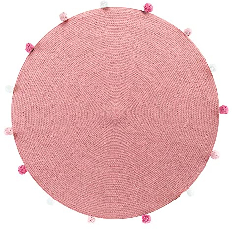Douceur d'Intérieur Teppich rund + Pompons (0) 90 cm Polycotton Uni Pompomparty Dragee