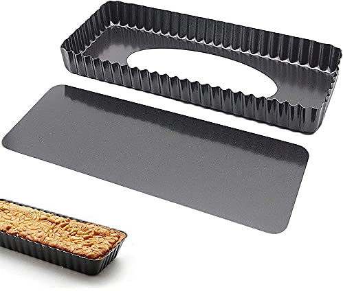 Moule à Tarte à Quiche, Moules à Quiches Rectangulaires, Moules à Tartelettes, Moule à Tarte à Quiche, Moule à Tarte Rectangulaire à Fond Amovible, pour Gâteaux, Quiche, Muffins, Biscuits (Noir)