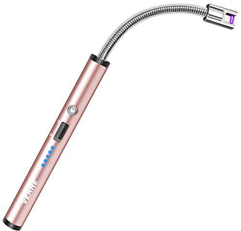 VEHHE Electric USB Rechargeable Electric LED Display Arc Lighter Long Flexible Neck Suitable for Kitchen, Candles, Gas Stoves, Grill, Rose Gold