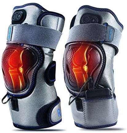 Heated Knee Massager Rechargeable - HONGJING Cordless Knee Massage Wrap for Arthritis Joint Pain Relief, 3 Adjustable Vibration & Heat (1 Pair), Silver
