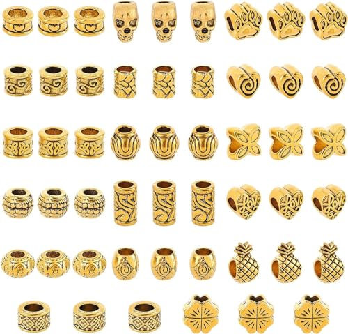 nbeads 102 Stück 17 Stile Legierung Europäische Perlen, Tibetischen Stil Antike Goldene Perlen Großes Loch Perlen Abstandsperlen Charm Für DIY Schmuckherstellung