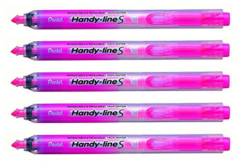 PENTEL Handy-Line S Textmarker, einziehbar, nachfüllbar, Rosa, 5 Stück