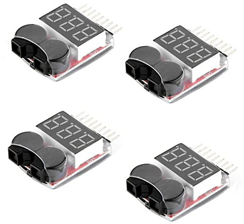 Fasizi 4PCS RC Lipo Monitor di Allarme Tester Tester Checker Allarme Buzzer di Bassa Tensione con Indicatore LED per 1-8 S Lipo LiFe LiMn Li-ion Batteria