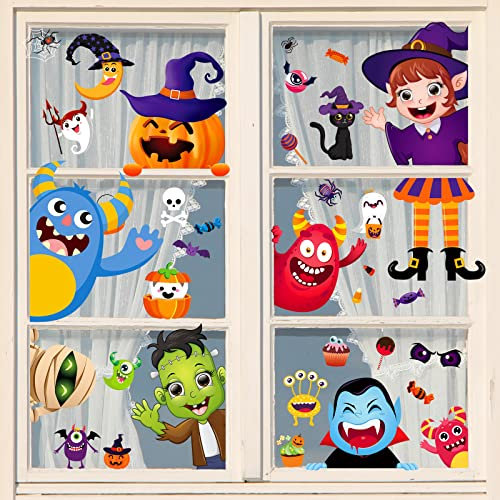 heekpek 10 Blätter Halloween Fensterbilder Wiederverwendbar Fensterbild Kinder Halloween Selbstklebend Gel Fensteraufkleber Halloween Fensterbilder Doppelseitig