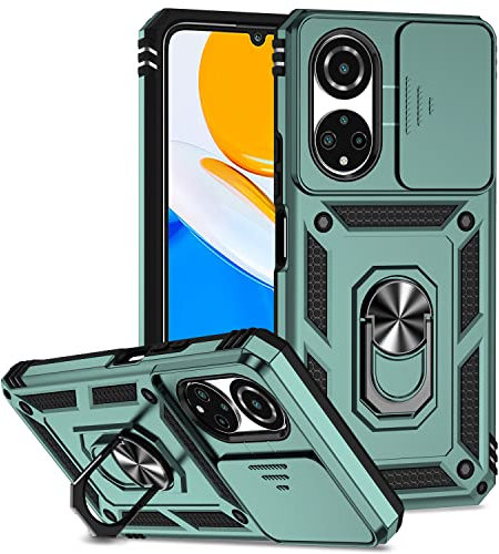 XINYEXIN Funda para Honor X7, Funda Cubierta de cámara Deslizante con Magnético Anillo Soporte, Militar PC + TPU Bumper Antigolpes Carcasa Rugged Caso - Verde