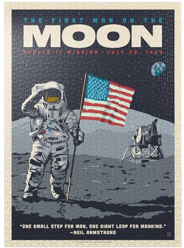 Poster vintage della NASA 1969: First Man On The Moon, 1000 pezzi - Made in USA