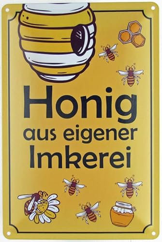 mrdeco Metall Schild 20x30cm gewölbt Honig aus eigener Imkerei Metal Deko Schild
