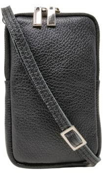 Porta Cellulare Tracolla Donna in Vera Pelle, Porta Cellulare da Collo con Tracolla Regolabile e Removibile Modello Smarty, Nero