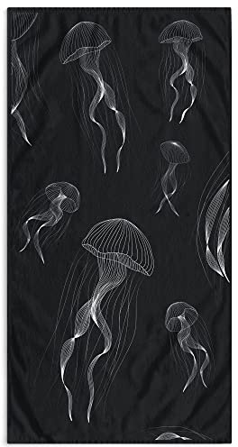 DecoKing Strandtuch groß 90x180 cm Baumwolle Frottee Velours Badetuch dunkelblau Jellyfish