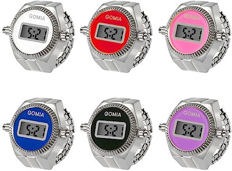 JewelryWe Ringuhr Fingeruhr Damen Digitaluhr - 6pcs Silber Runde Digital Elastisch Edelstahl Ring Uhr Frauen Fingerringuhr Uhrenring mit Kalender, Stoppuhr und LED Digitalanzeige, 6 Farben Set