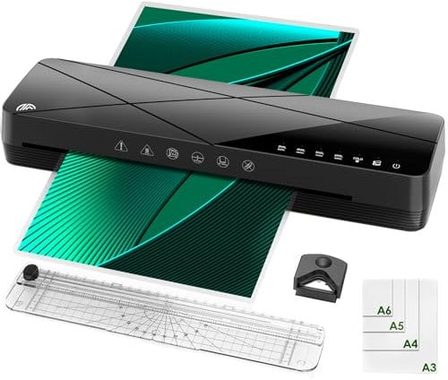 Laminiergerät A3 mit Laminierfolien 5 in 1 Laminiergerät A3 A4 A5 A6, 3-6 Mil Laminiermaschine mit 6 Laminiermodi und Automatische Abschaltung, A3 Laminiergerät mit Papierschneider und Eckenabrunder