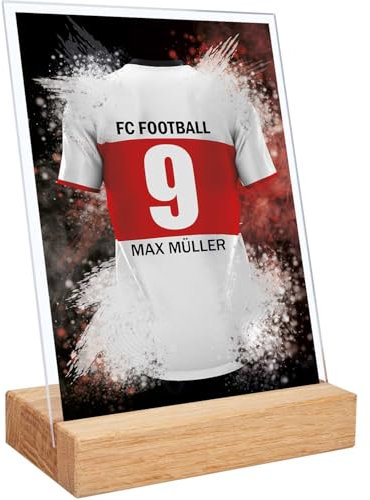GRAVURZEILE Fußball Bild auf Acrylglas - Fussball Fanartikel Foto Trikot mit Name Nummer & Verein - Personalisierte Geschenke für Männer und Jungen - Geschenk für Ihn - Stuttgart Trikot - 15 x 20 cm