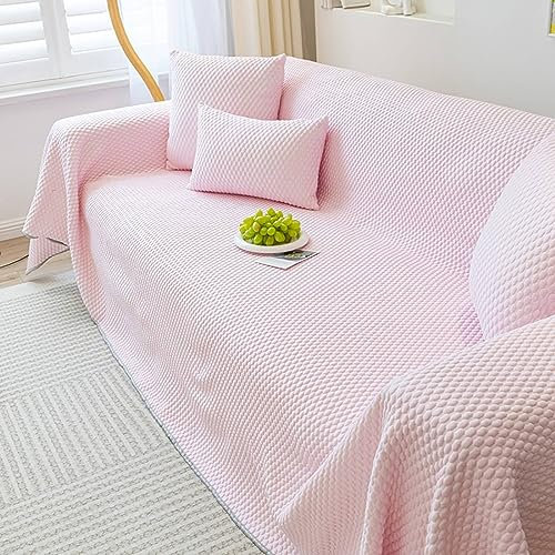 Gualiy Sofa Bezug 200x340cm, Einfarbig Bezug Sofa 3 Sitzer Sofabezug Antirutsch Rosa Sofa Überzug für Ledersofa