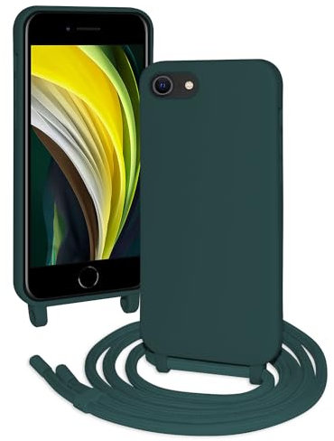 FERLAN Funda Silicona Líquida con Cuerda para iPhone 6/6s/7/8/SE 2020/SE 2022,Carcasa Ultrafina Suave Silicona Case con Correa Colgante Ajustable Collar Correa de Cuello Cadena Cordón,Negro