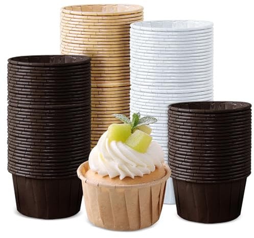 Tekenewbse 150 Pièces Caissettes Cupcake, Moule Cupcake Caissette Mini Muffins Papier Jetables Moules à Cupcakes, Caissettes de Pâtisserie pour Mariage, Anniversaire, Fête, Marron, Blanc, Marron Foncé