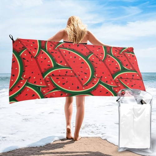 LAMAME Rote Wassermelone gedruckt Schnell Trocken Badetuch Leichte Strandtuch Tragbare Mikrofaser Badetuch