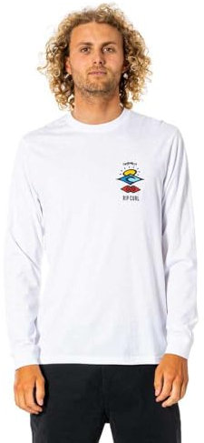 RIP CURL Mens Search Icon Long Sleeve Crew Neck T-Shirt - White - M