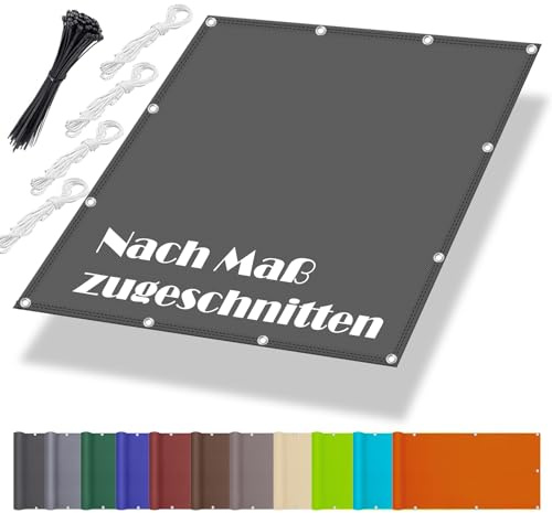 Markise Balkon Ohne Bohren 5.5x6M, Segeltuch Wasserdicht im Viele Größe und Farben, Wintergarten Sonnenschutz inkl Befestigungsseile, UV-Schutz, Wetterfest für Garten Terrasse, Dunkelgrau