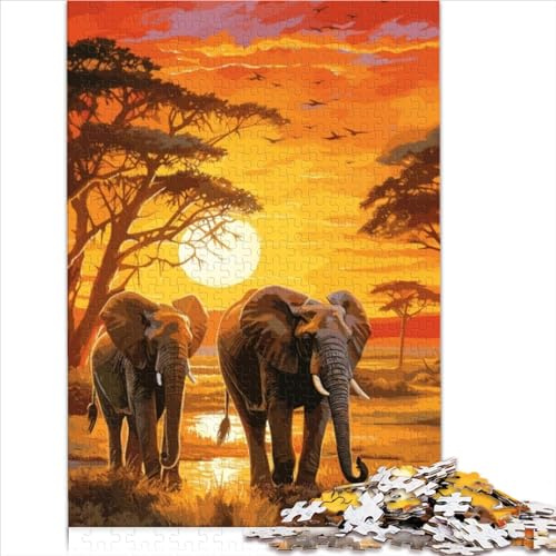 Puzzles, 1000 Teile, Elefanten, Afrika, Sonnenuntergang, Spiel, Geschenk, Puzzle aus Pappe für Kinder ab 12 Jahren, Lernspiele für Erwachsene und Kinder, 1000 Teile (26 x 38 cm)