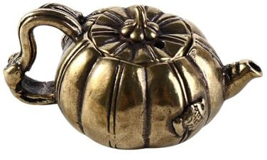 Pokinge 1Pc Teiera di Rame, Mini Teiera Antico Zucca Miniatura Desktop Figurine Vintage Intagliato Ottone Pot Unico Accessorio Decorativo Per La Casa
