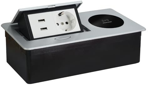 CHENGPI Presa a Scomparsa da Incasso con Ricarica Wireless,Multipresa a Scomparsa con Standard Norma Europea,USB,Type C,Salvaspazio Per Ufficio e Piano Di Lavoro,Cavo 1,8M