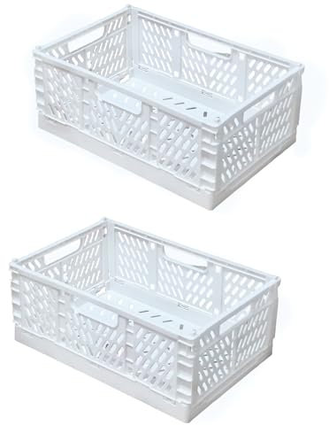 EURXLQ 2 Stück Klappbox,Klappkiste Körbe Aufbewahrung Zusammenklappbarer Tragbar Aufbewahrunskisten Bunt aufbewahrungskiste Geeignet für Küche,Bad,Büro,Schlafzimmer (Weiß, 43×29×17cm)