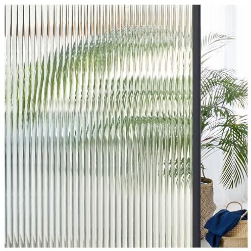 Lifetree Reeded Glass Window Film Privacy: 3D Decorative Vinyl Window Privacy Film Static Cling UV Blocking for Glass Windows Door (Glue, 44.5 * 200cm)