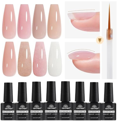 EBANKU 8 in 1 Builder Gel Set, 8 Farben Nude Pink UV/LED Nagellack für Reparatur, Nagelstärkung und Nagelverlängerung