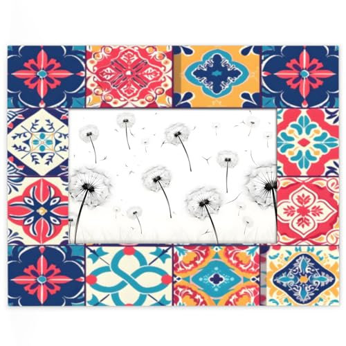 Mintoprints Cornice portafoto marocchina, con piastrelle messicane, 10 x 15 cm, con passepartout o 10 x 15 cm, cornice portafoto in legno opaco, da parete o da tavolo
