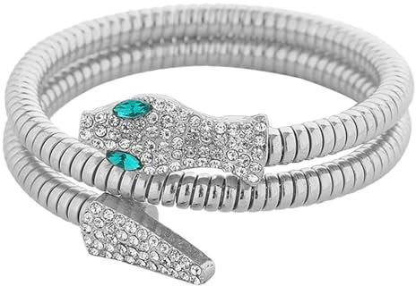 Flongo Damen Schlangen Armband Edelstahl: Silber Armreif Wrap Chunky Layered Schlange Kette Schlangenkette offen Armkette Fein kubisch Zirkonia snake bracelet for women Schmuck Geschenk für Frauen