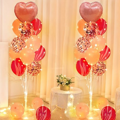 2 PCS Kit de Support de Ballon, 1.3 m LED Porte Ballons, Rose Décorations de Ballons, Accessoires de Support à Ballon avec lumineux, pour Mariages, Anniversaires, Graduations, Noël, Anniversaires