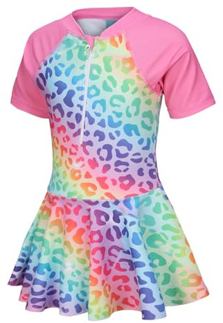 Aisyee Swimming Costume Girls One Piece Swimsuit Kids Short Sleeve Bathing Suit Girls Swimming Suit Age 11-12 Years