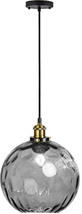 EKSED Suspension Boule Verre Ondulé - Lampe Suspendue Vague avec Abat-Jour Laiton pour Îlot Cuisine & Salle à Manger (Gris,20cm)