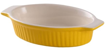 JISADER Ceramics Bakeware Large Lasagna Pan Deep for Oven Casserole Dishes for Oven for Banquet, yellow, Oval