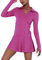 JINGBDO Sportkleider Für Frauensportkleider Damen Langarm Revers Stretch Kleider Sport Tennis Golf Badminton Volleyball Uniformen-Dunkelrosa-S
