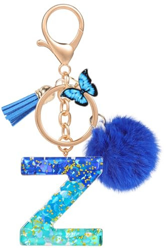 MWOOT Nom Lettre initiale Z Porte-clés, Bleu Porte-clés pour Femme, Charmes en Résine Pour Clé Porte Clef Voiture Décor Sac à main