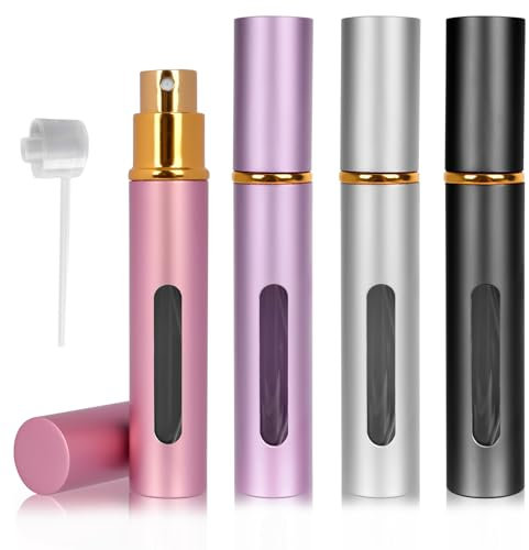 Acentor Atomizador Perfume Recargable 10 ml, 4 piezas Mini Botellas Atomizadoras perfume recargable con dosificador, Mini botella rociadora portátil, Botes Colonia Recargables para Viajar y Salir