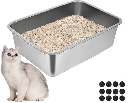 Lohofrnny Edelstahl Katzenklo, 50×35×20cm Große XXL Katzentoilette aus Edelstahl, Katzenklo Geruchsfrei für Großes Häschen und große Katze, leicht zu reinigen, Anti-Rutsch Gummiboden