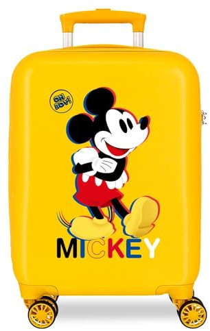 Disney Mickey All Smile Valise Kabine, Mehrfarbig, 38 x 55 x 20 cm, robuster ABS-Kunststoff, Fermeture mit Kombinationsleiste, 35 l, 2 kg, 4 doppelte rote Taschen, gelb, Talla única, Kabinenkoffer