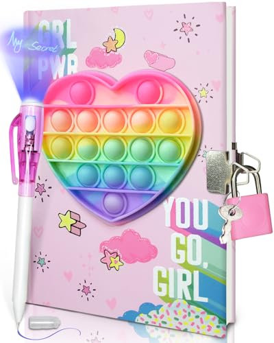 Pop Diario Segreto Bambina con Lucchetto & Penna Invisibile a Doppio Estremo, 80 Fogli a Righe Antistress Cuore Pop Bubble Diario con Lucchetto Bambino Penne Inchiostro Invisibile Regalo Bambina