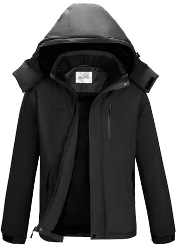 OutPro Herren Skijacke Winterjacke Herren Vielseitige Warme Fleecejacke - Wasserdicht, winddicht, Perfekt für Outdoor-Aktivitäten und Winterwanderungen Schwarz,XXL