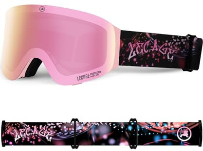 LECAGE Lunette de Ski Rabattables Sans Monture Flip-Up, Masque de Ski pour Porteurs de Lunettes, Masque Ski Anti-Brouillard UV400, Masques et Lunettes de Ski Homme Femme (Rose)