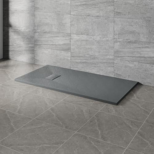 NRG 1400x700mm Anthracite Rectangle Shower Base Tray SMC Slate Effect Slip-Resistance Bathroom Shower Enclosure Tray